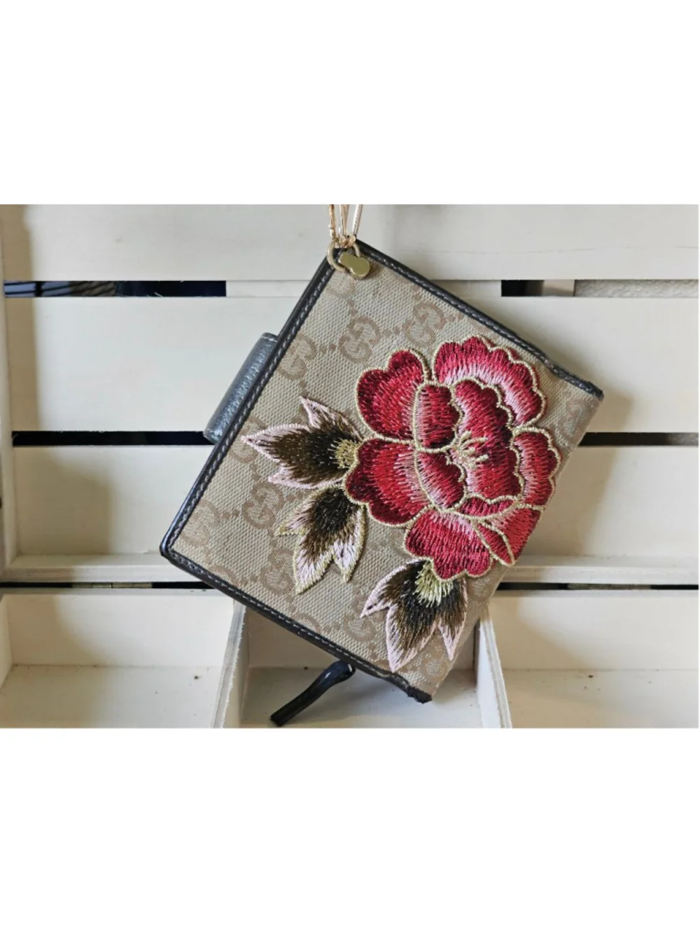 Gucci GG Monogram D-Ring Wallet w/Wristlet Strap & Patches Added - Picture 5 of 9